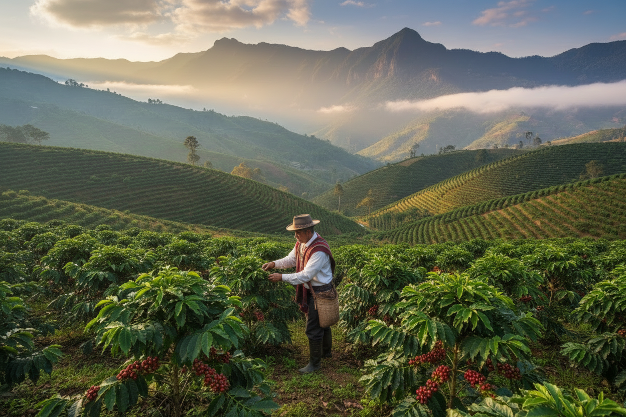 Coffee plants in the mountains of colombia